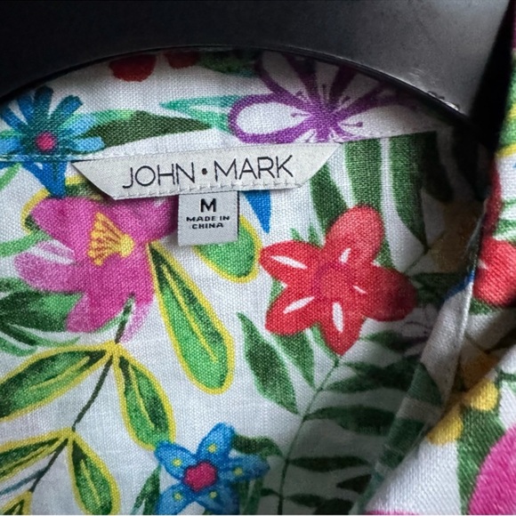 NWT John Mark Plus Size Tunic Linen Floral Point Collar Button Front Blouse Top - Picture 7 of 11